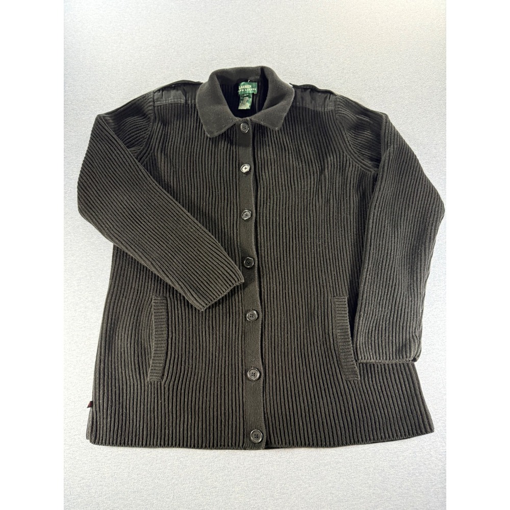 Lauren Ralph Lauren Black Ribbed Military Equestrian Cardigan Jacket Large